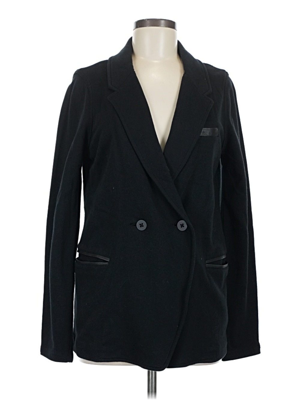 T by Alexander Wang Black Double Breasted Blazer Leather Trim